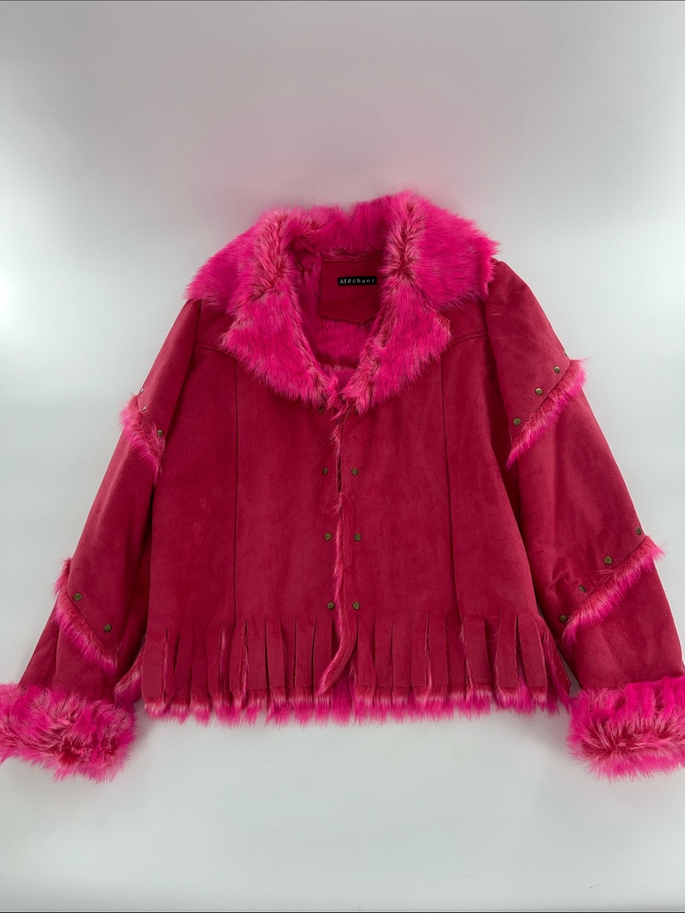Mechant Hot Pink Faux Fur Trim Suede Teddy Penny Lane maximal boho L